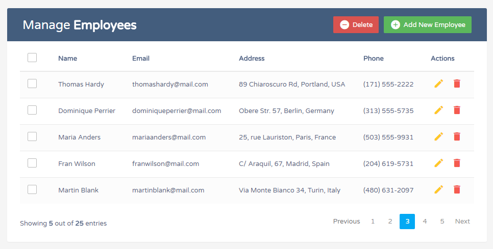 Crud Data Table for Database with Modal Form